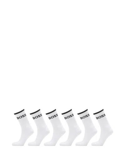 Hugo Boss Stripe-trim Socks (set Of Six) In White