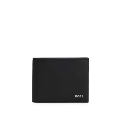 Hugo Boss Structured Billfold Wallet With Silver-tone Logo Lettering In Black