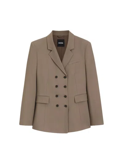 HUGO BOSS STRUCTURED BROWN DOUBLE-BREASTED BLAZER WITH NOTCHED LAPEL