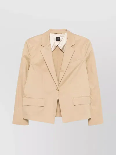 Hugo Boss Structured Cotton Blazer With Shoulder Pads In Neutral