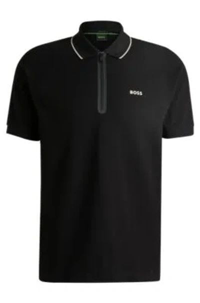 Hugo Boss Structured-cotton Polo Shirt With Contrast Logo In Black