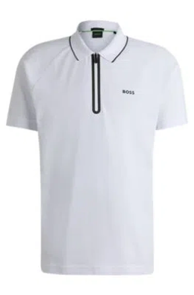 Hugo Boss Structured-cotton Polo Shirt With Contrast Logo In White