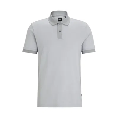 Hugo Boss Structured-cotton Polo Shirt With Mercerized Finish In Silver