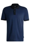 Hugo Boss Structured-cotton Polo Shirt With Solid Trims In Dark Blue