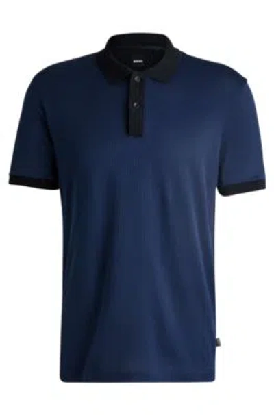 HUGO BOSS STRUCTURED-COTTON POLO SHIRT WITH SOLID TRIMS