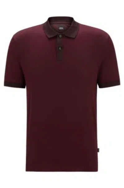 Hugo Boss Structured-cotton Polo Shirt With Solid Trims In Light Red