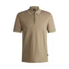 Hugo Boss Structured-cotton Polo Shirt With Zip Placket In Beige