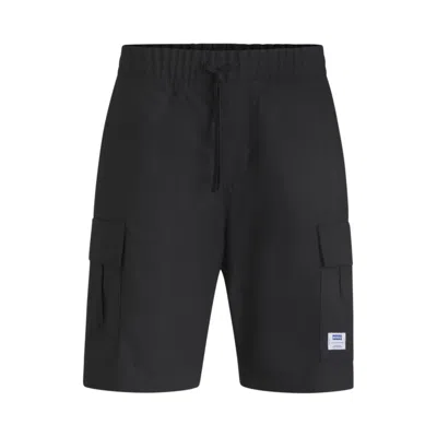 Hugo Boss Structured-cotton Shorts With Drawstring And Logo Patch In Black