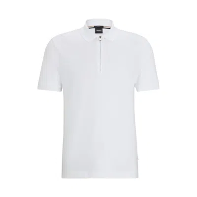 Hugo Boss Structured-cotton Slim-fit Polo Shirt With Zip Placket In White