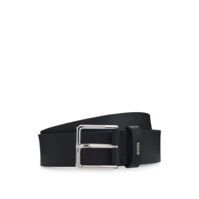 Hugo Boss Structured-leather Belt With Logo Keeper In Blue
