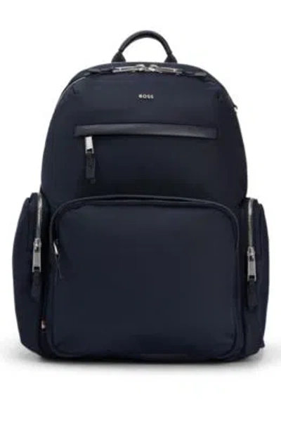 Hugo Boss Structured-material Backpack With Logo And Two-way Zip In Dark Blue
