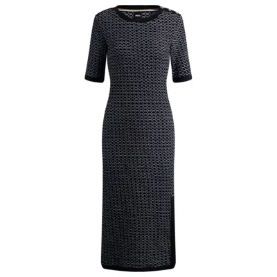 Hugo Boss Boss Etanah Wavy Stripe Sweater Dress In Monochrome Honeycomb Structure