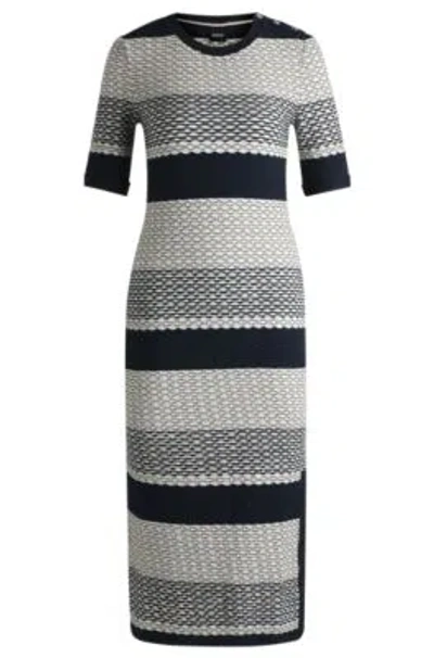 Hugo Boss Structured-stripe Dress In Stretch-cotton Jersey In Patterned