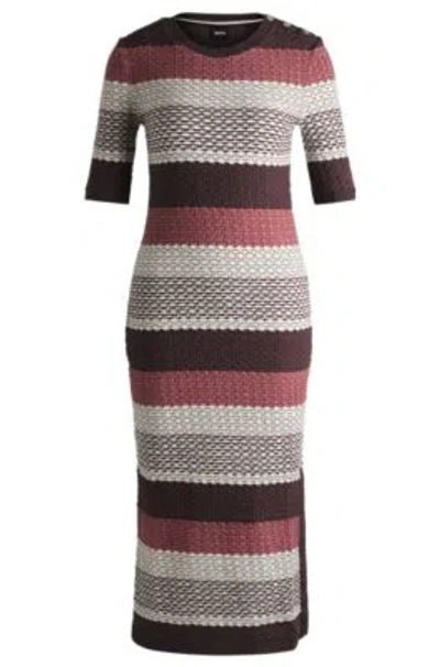 Hugo Boss Structured-stripe Dress In Stretch-cotton Jersey In Multi