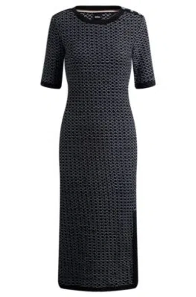 Hugo Boss Structured-stripe Dress In Stretch-cotton Jersey In Gray