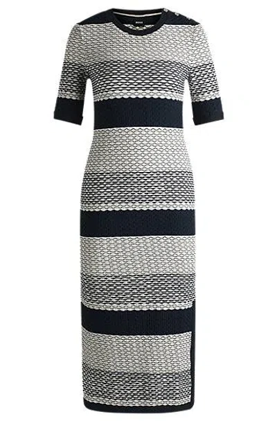 Hugo Boss Structured-stripe Dress In Stretch-cotton Jersey In Open Misc
