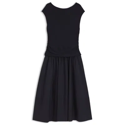 Hugo Boss Structured-jersey Dress With Poplin Skirt In Black
