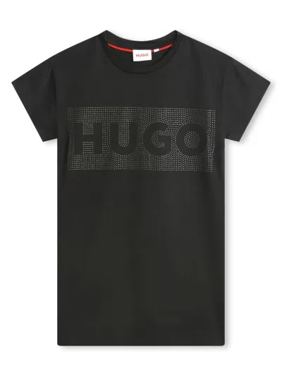 Hugo Boss Kids' Stud-embellished Cotton T-shirt In Black