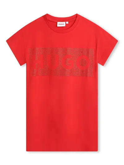 Hugo Boss Kids' Stud-embellished Cotton T-shirt In Red