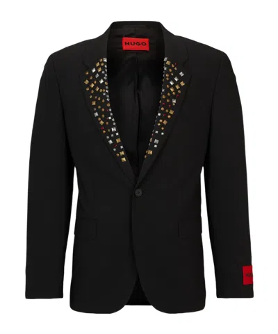 Hugo Boss Studded Lapel Blazer In Black