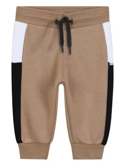 Hugo Boss Stylish Kids' Drawstring Waistband Pants With Ribbed Cuffs In Brown
