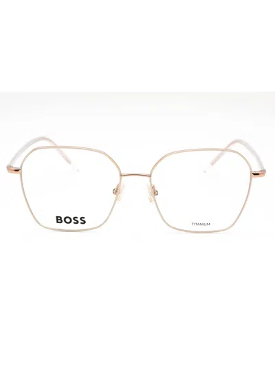 Hugo Boss Stylish Rectangular Eyeglasses For Women In Gold