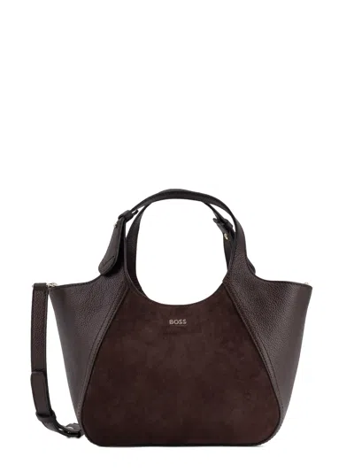 Hugo Boss Suede And Leather Shoulder Bag In Purple