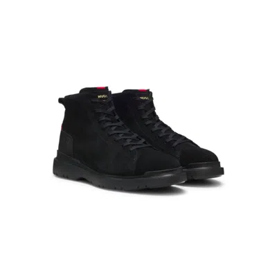 Hugo Boss Suede Ankle Boots With Leather Trim In Black
