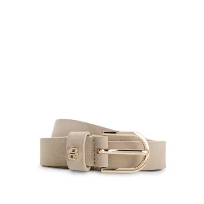 Hugo Boss Suede Belt With Double B Monogram In Beige
