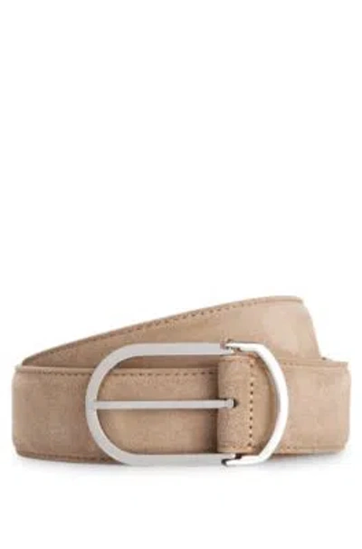 Hugo Boss Suede Belt With Hardware Keeper In Gift Box In Beige