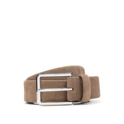 Hugo Boss Suede Belt With Polished Pin Buckle In Beige