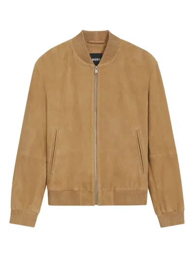 Hugo Boss Boss Beige Leather Jacket In Multi