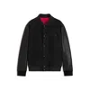 Hugo Boss Suede Bomber Jacket With Grained-leather Sleeves In Black