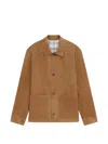 Hugo Boss Tan Button-up Suede Checkered Lining Leather Jacket In Brown