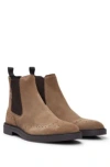 Hugo Boss Suede Chelsea Boots With Brogue Details In Beige