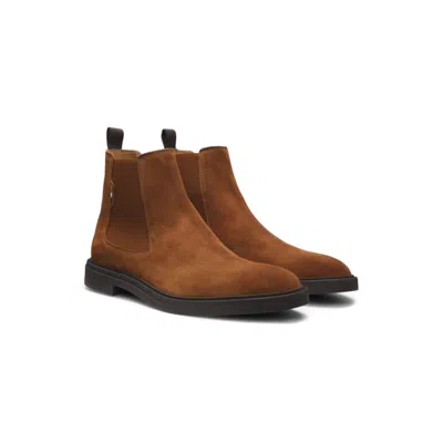 Hugo Boss Suede Chelsea Boots With Signature Stitching In Brown