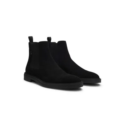 Hugo Boss Suede Chelsea Boots With Signature Stripe In Black