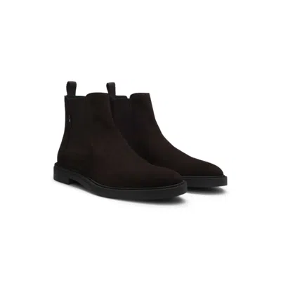 Hugo Boss Suede Chelsea Boots With Signature Stripe In Brown