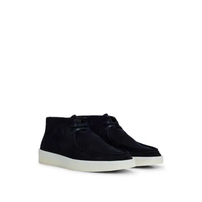 Hugo Boss Suede Desert Boots With Rubber Sole In Dark Blue