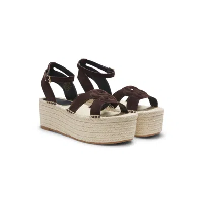 Hugo Boss Suede Espadrilles With Double B Monogram In Brown