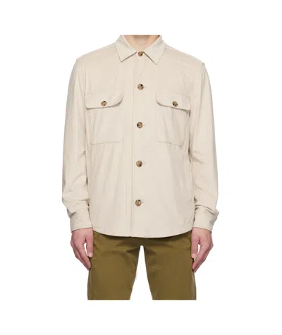 Hugo Boss Beige Flap Pocket Faux-suede Jacket In White