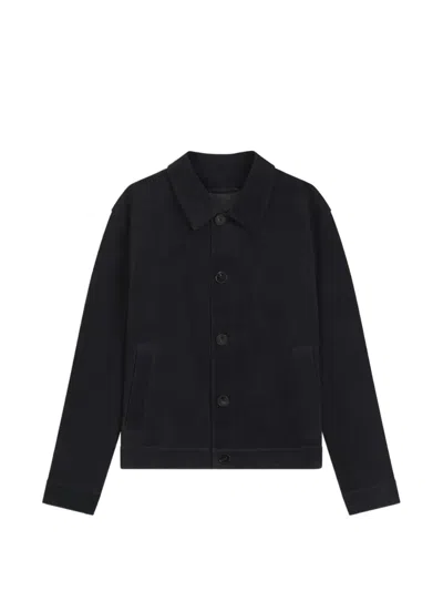 Hugo Boss Suede Jacket With Stitched Breast-pocket Detail In Black