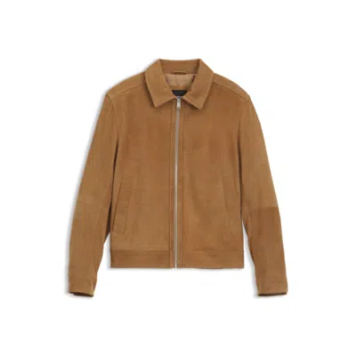 Hugo Boss Suede Leather Jacket With Zipper Closure In Brown