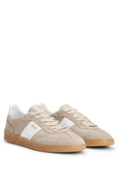 Hugo Boss Suede-leather Lace-up Trainers With Branding In Medium Beige 260