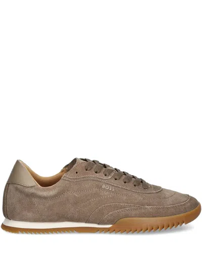 Hugo Boss Suede Leather Low-top Sneakers In Brown