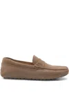 Hugo Boss Portuguese-crafted Moccasin Loafers In Suede With Penny Trim In Neutral
