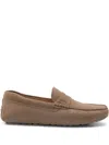 Hugo Boss Portuguese-crafted Moccasin Loafers In Suede With Penny Trim In Neutral