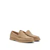 Hugo Boss Suede Loafers With Contrast Outsole In Neutral