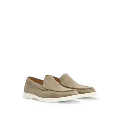 Hugo Boss Suede Loafers With Contrast Outsole In Green