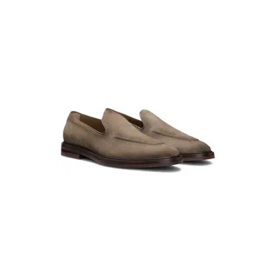 Hugo Boss Suede Loafers With Leather Piping In Green